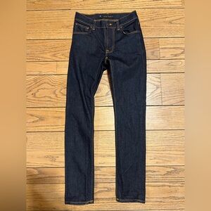 Nudie Lean Dean Jeans Denim Slim Fit Dark Wash Blue Mens Size 28x29 Organic